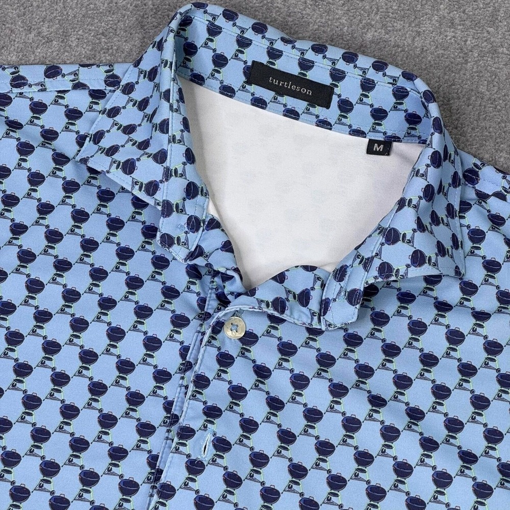 Turtleson Greer Performance Polo Shirt All Over Print BBQ Grill‎ Men's Sz M Golf